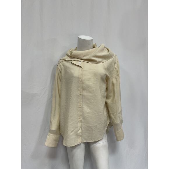 Cos 'Scarf-Detail' Beige Silk Long Sleeve Blouse Size
